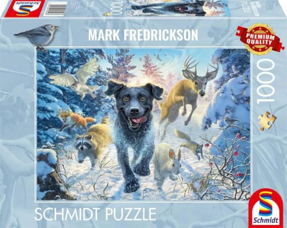 Mark Fredrickson: Hundeliebe – schwarzer Labrador im Schnee